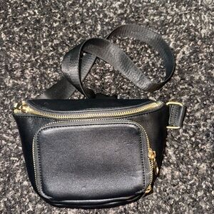 Black Belt Bag with Gold Accents